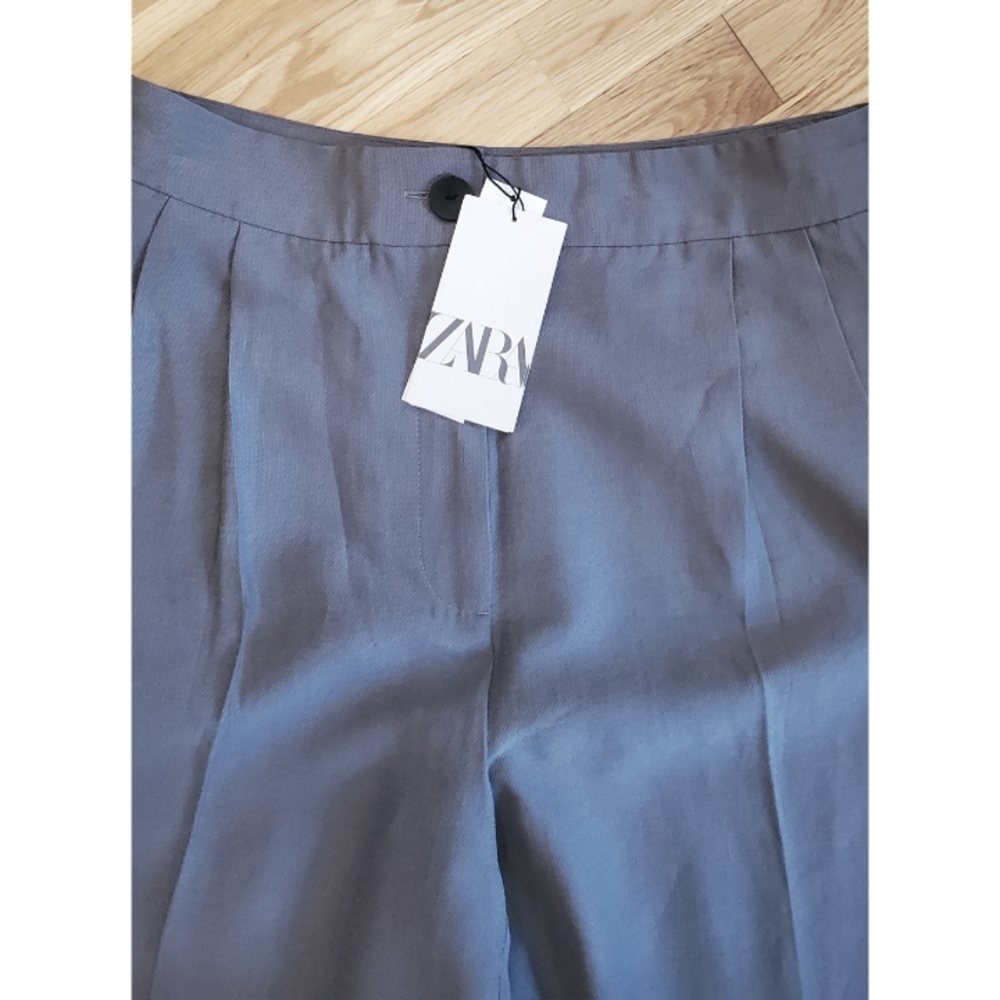 ZARA Balloon High Waist Crop Pant Cadet Blue/Gray Size Large - Picture 8 of 12